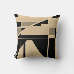 Beige Black Taupe Tan Geometrische Abstracte kunst Kussen