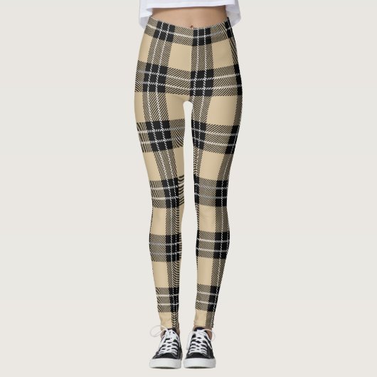 Beige/Black Vrouwen geruite Leggings (Voorkant)