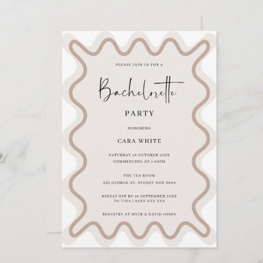 Beige Blanc Frontière Bachelorette Invitation (Devant / Derrière)