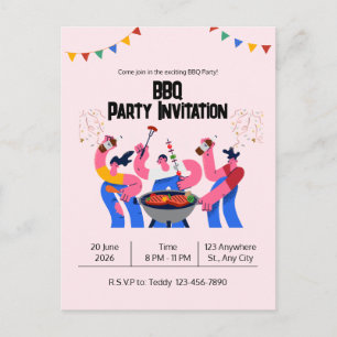 Beige Blau Speelse BBQ-feest Ansichtkaart Briefkaart