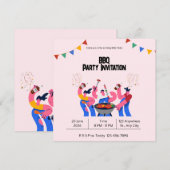 Beige Blau Speelse BBQ-feest Platte Kaart (Voorkant / Achterkant)