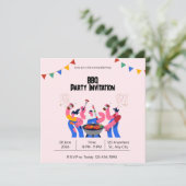 Beige Blau Speelse BBQ-feest Platte Kaart (Staand voorkant)