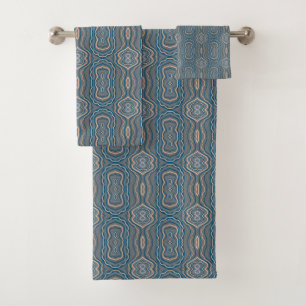 Beige Blauw En Grijs Wisselend Patroonontwerp Bad Handdoek