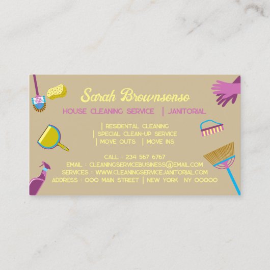 Beige Blauw Roze Huishoudster schoonmaak Janitoria Visitekaartje (Achterkant)