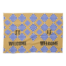 Beige blauw wit geruit