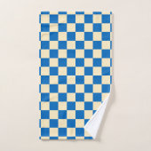 Beige + Blauwe Check Checkerboard Patroon Bad Handdoek (Handdoek)