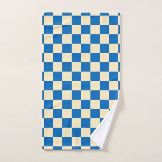 Beige + Blauwe Check Checkerboard Patroon Bad Handdoek (Handdoek)