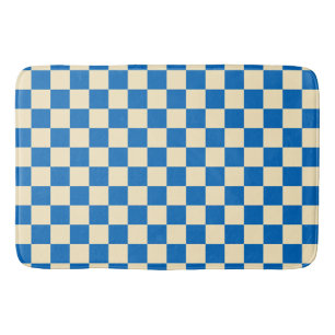 Beige + Blauwe Check Checkerboard Patroon Badmat