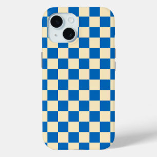 Beige + Blauwe Check Checkerboard Patroon