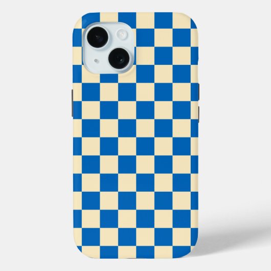 Beige + Blauwe Check Checkerboard Patroon Case-Mate iPhone Case (Achterkant)