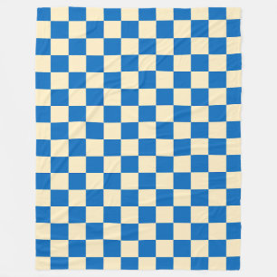 Beige + Blauwe Check Checkerboard Patroon Fleece Deken