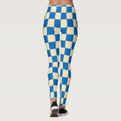 Beige + Blauwe Check Checkerboard Patroon Leggings (Achterkant)