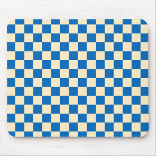 Beige + Blauwe Check Checkerboard Patroon Muismat