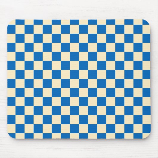Beige + Blauwe Check Checkerboard Patroon Muismat (Voorkant)