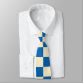 Beige + Blauwe Check Checkerboard Patroon Stropdas (Gebonden)