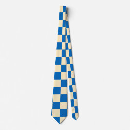 Beige + Blauwe Check Checkerboard Patroon Stropdas