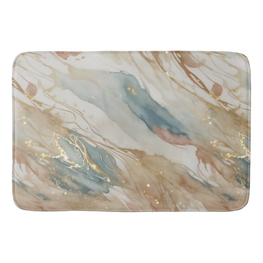 Beige & Blauwe Waterverf Abstract Marmer Badmat (Voorkant)