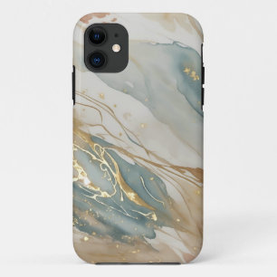Beige & Blauwe Waterverf Abstract Marmer iPhone 11 Hoesje