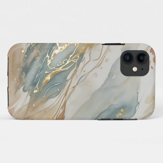 Beige & Blauwe Waterverf Abstract Marmer Case-Mate iPhone Case (Achterkant (horizontaal))