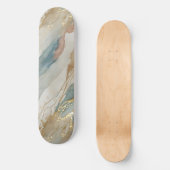 Beige & Blauwe Waterverf Abstract Marmer Skateboard (Voorkant)