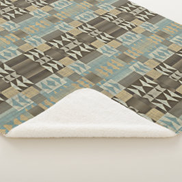 Beige Blauwgroen Blauw Groen Taupe Brown Tribal Pa Sherpa Deken