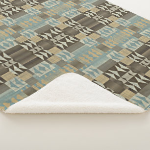 Beige Blauwgroen Blauw Groen Taupe Brown Tribal Pa Sherpa Deken