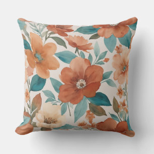 Beige, blauwgroen en roest waterverf buitenkussen