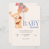 Beige Bleu mignon Ours Baby shower Invitation (Devant / Derrière)
