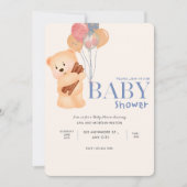Beige Bleu mignon Ours Baby shower Invitation (Devant)