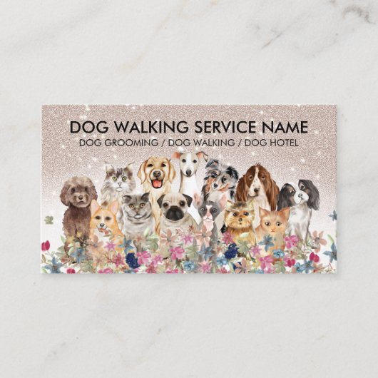 Beige Bling Cute Dogs Cats Visitekaartje (Voorkant)