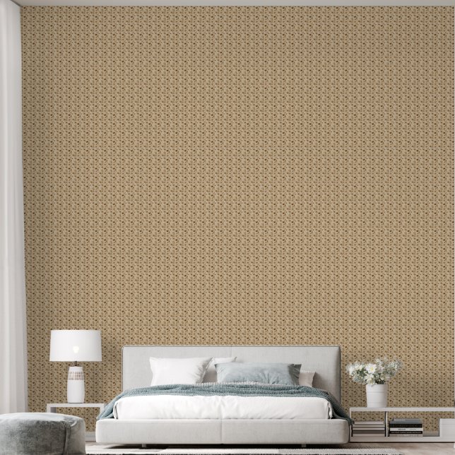 beige bloem behang (Slaapkamer)