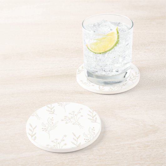 Beige Bloemen Boho bruiloft Zandsteen Onderzetter (Zijkant)