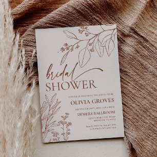 Beige Bloemen Botanische Bruids Douche Uitnodiging