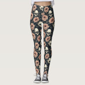 Beige bloemen en schedels leggings (Voorkant)