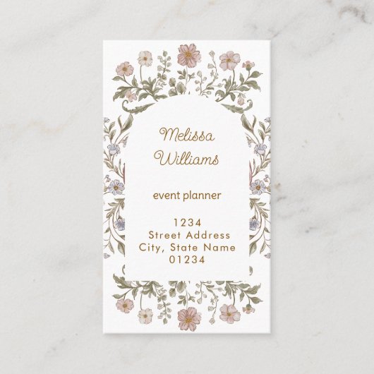 beige bloemen frame visitekaartje (Voorkant)