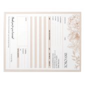Beige Bloemenlijn Kleine Bedrijven Factuur Sjabloo Notitieblok (Voorkant)
