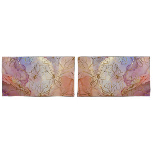 Beige bloemige roze gouden bloemen kussensloop
