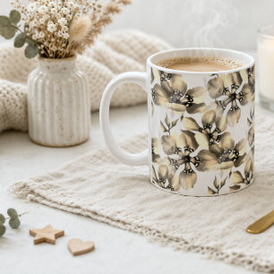 Beige bloempatroon elegant neutraal klassiek koffiemok
