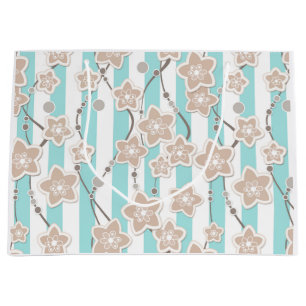 beige bloempatroon op mint met witte strepen groot cadeauzakje