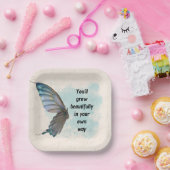 Beige Blue Butterfly 7-inch Square Paper Bord (Feest)