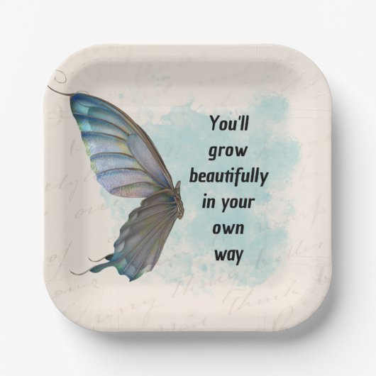Beige Blue Butterfly 7-inch Square Paper Bord (Voorkant)