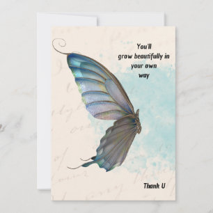 Beige Blue  Butterfly Invitation card. Kaart