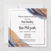 Beige, Blue, Eggplant Bar Mitzvah Invitation Kaart (Voorkant)