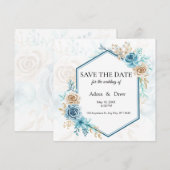 Beige blue Elegant Floral Wedding Save The Date (Voorkant / Achterkant)