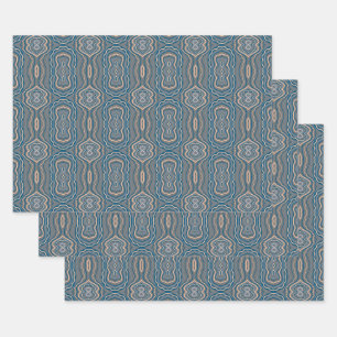 Beige Blue en Grey Alternative Pattern Design Inpakpapier Vel