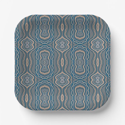Beige Blue en Grey Alternative Pattern Design Papieren Bordje (Voorkant)