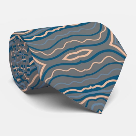 Beige Blue en Grey Alternative Pattern Design Stropdas (Opgerold)