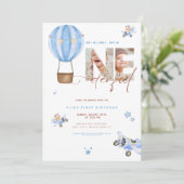 Beige Blue Hot Air Ballon Onederful 1e verjaardag Kaart (Staand voorkant)