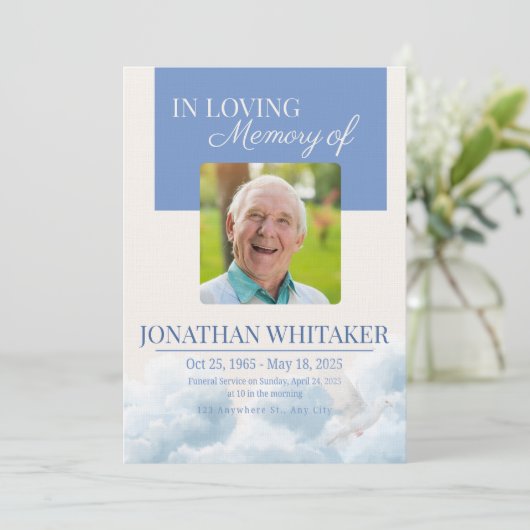 Beige & Blue Sky Funeral Invitation Template (Debout devant)