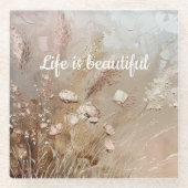 Beige Blush Boho Floral Glazen Onderzetter (Voorkant)